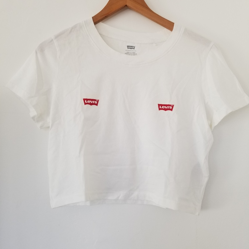 Levi's White Cropped Tee with Red Logo